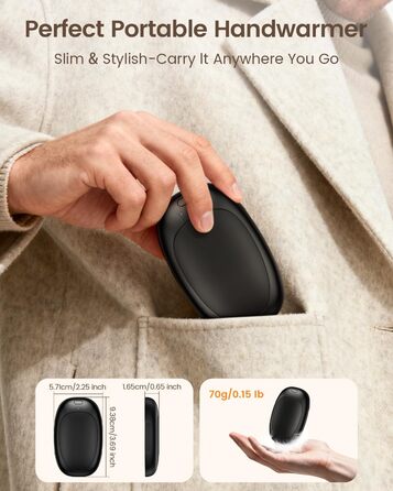 Електричні грілки для рук 2 шт. з підзарядкою, багаторазові, 3 режими нагріву, портативні, для жінок та чоловіків, для відпочинку на природі, кемпінгу, гольфу, полювання, чорного кольору