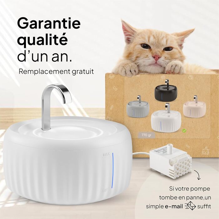 PrettyPaw фонтанчик для котів Aqua Flow Pro (білий) – тихий, BPA-free, 3л з LED та фільтром з активованого вугілля