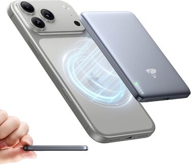 Power Bank MagSafe 5000mAh з бездротовою зарядкою 15W та USB-C, 20W PD, Gray - для iPhone, AirPods