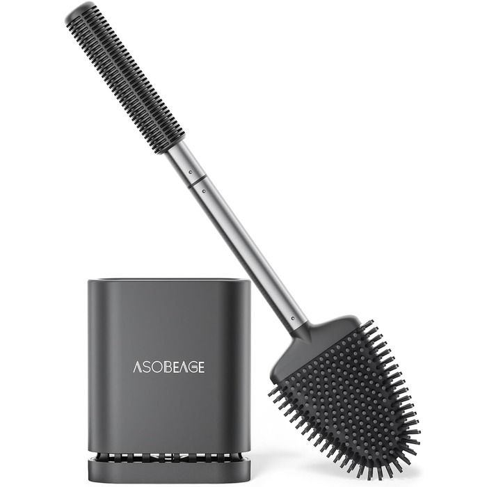 Набір для чищення унітазу ASOBEAGE: силіконова щітка, нержавіюча сталь, кріплення на стіну, швидковисихаючий тримач (Чорний)