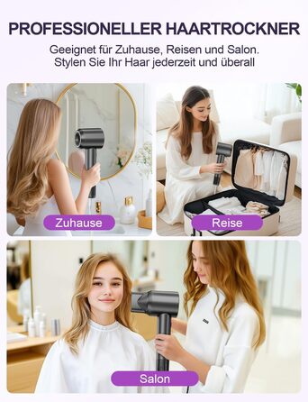 Іонний фен DMTIVMG з потужним мотором 150 000 об/хв, 200 млн негативних іонів, 4 температурні режими, 3 швидкості, швидке сушіння, магнітне сопло, тихий