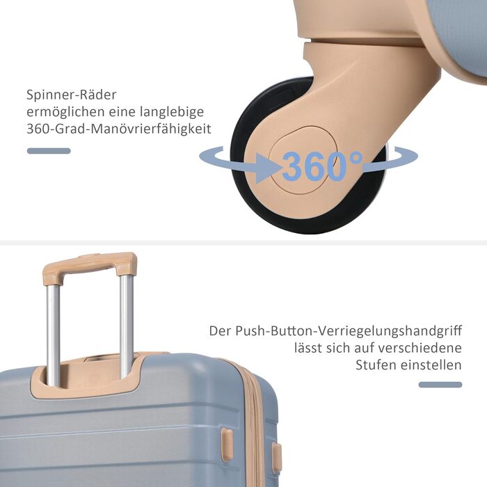 Набір валіз Merax 3 шт. з жорстким корпусом, 4 колеса, блакитний колір