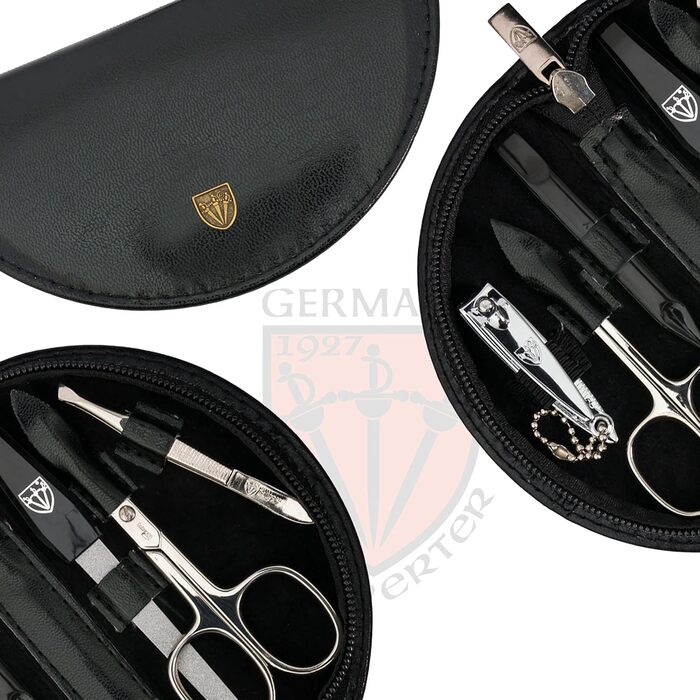 Набір для манікюру DREI SCHWERTER 'Pescara' - 6 предметів: ножиці для нігтів, ножиці для кутикули, кусачки, алмазна пилка для нігтів, засіб для очищення нігтів, пінцет, колір коньяк, шкіра Straussoptik (ЧОРНИЙ)