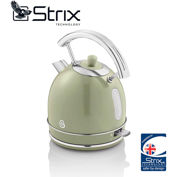 Swan Retro Electric Kettle - 1.8L, Vintage Design, Automatic Shut-Off, Cordless, BPA-Free Stainless Steel, 3000W, Green