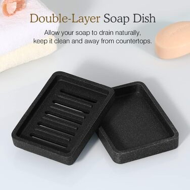 Підставка для мила Luxspire з двошаровим покриттям, чорний колір, з текстурою гальки, швидковисихаюча, для кухні, ванної кімнати, душу