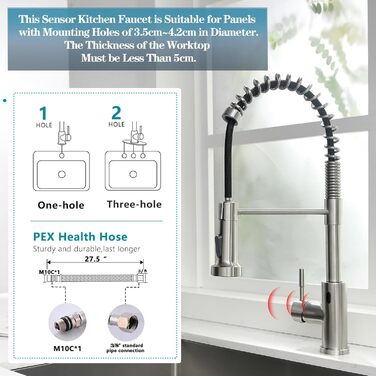 Інфрачервоний сенсорний змішувач для кухні з висувною лійкою, кухонна арматура 360° поворотна, одноручний змішувач з спіральною пружиною, для мийки, щіткове золото