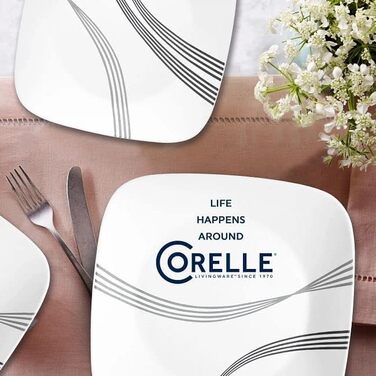 Corelle Urban Arc Набір посуду на 4 особи (16 предметів): тарілки, миски, стійкий до сколів та розбиття, білий