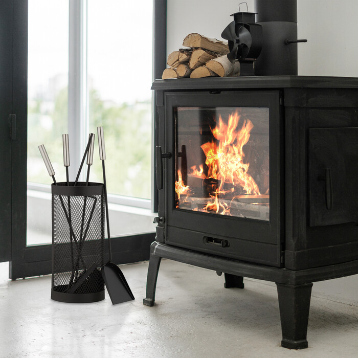 Relaxdays 5-Piece Fireplace Tool Set in Bucket, Black