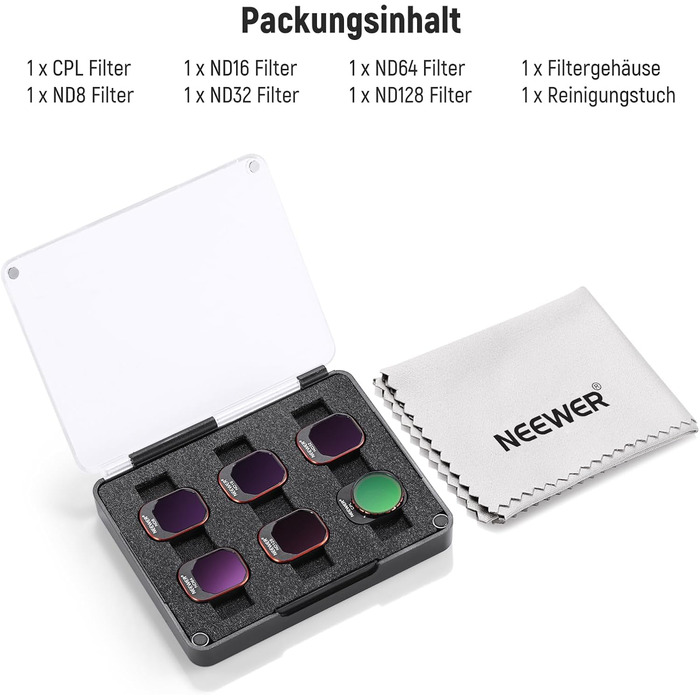 Набір фільтрів ND та CPL NEEWER для DJI Mini 4 Pro: 6 шт. (ND8, ND16, ND32, ND64, ND128, CPL)