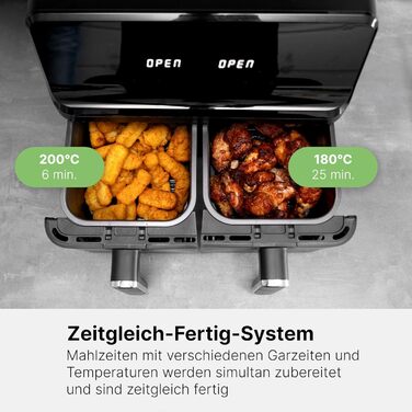 Подвійна аерофритюрниця Clatronic FR 3804 H 8 л, 2700 Вт, XXL, 8 програм, сенсорне керування, без олії, чорна, модель 2024