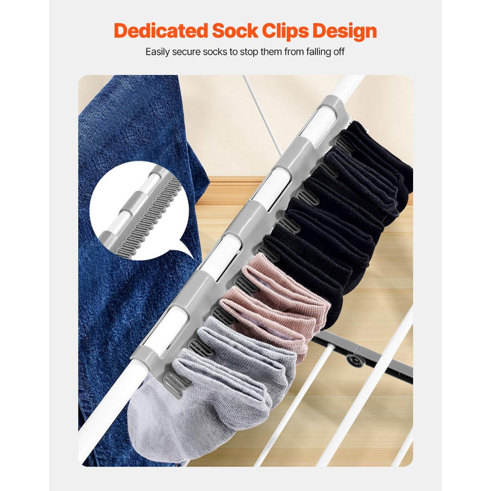 Сушарка для білизни VEVOR 2-ярусна розкладна з прищіпками та 31 вішалкою, регульована по висоті, металева, для ванної, балкону, 1470 x 600 x 1000 мм