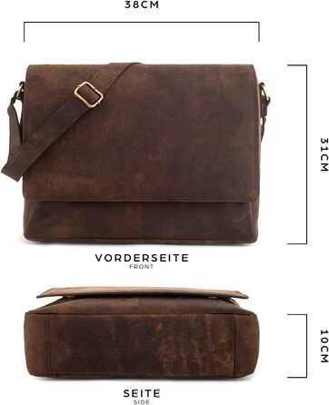 LEABAGS Латтоп-сумка Оксфорд з натуральної шкіри 15 дюймів - Месенджер, робоча сумка, 38x31x10 см, Коричневий