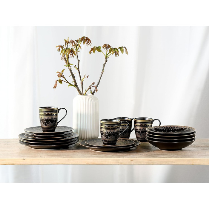 CreaTable Набір посуду MANDALA GOLD - чорний, 16 частин, кераміка, для дому, в духовку та мийку