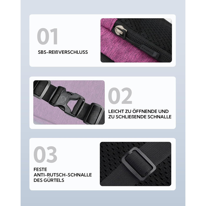 WATERFLY Поясна сумка на пояс для чоловіків та жінок: спортивна сумка на пояс, сумка-слінг для подорожей, туризму, прогулянок з собакою, активного відпочинку (фіолетовий)