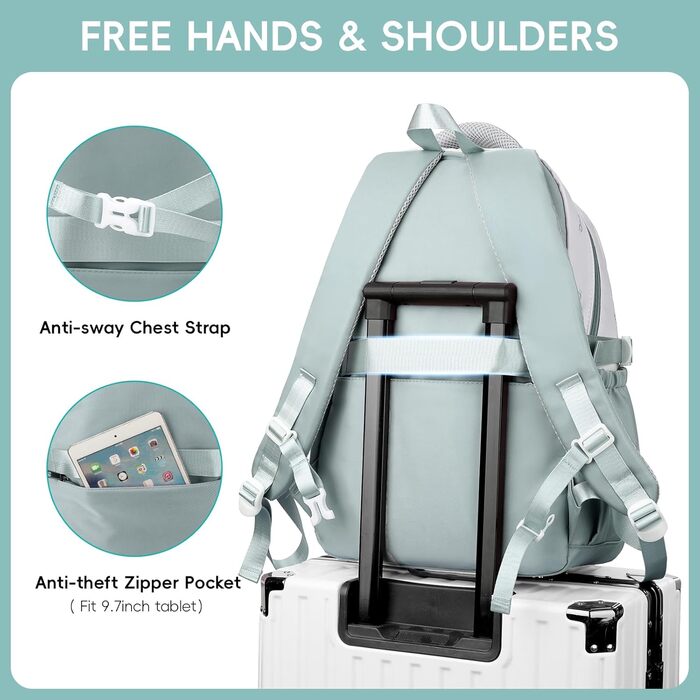 Шкільний рюкзак для підлітка, 36L, для дівчаток 3-9 клас, великий стильний рюкзак для ноутбука 16 дюймів, повсякденний, сумісний з візком (світло-блакитний)