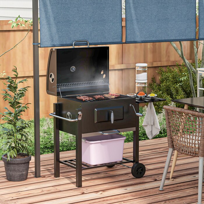 Grillwagen Outsunny на вугіллі, гриль-стіл, гриль з нержавіючої сталі, чорний, 113x65x108 см для саду та тераси