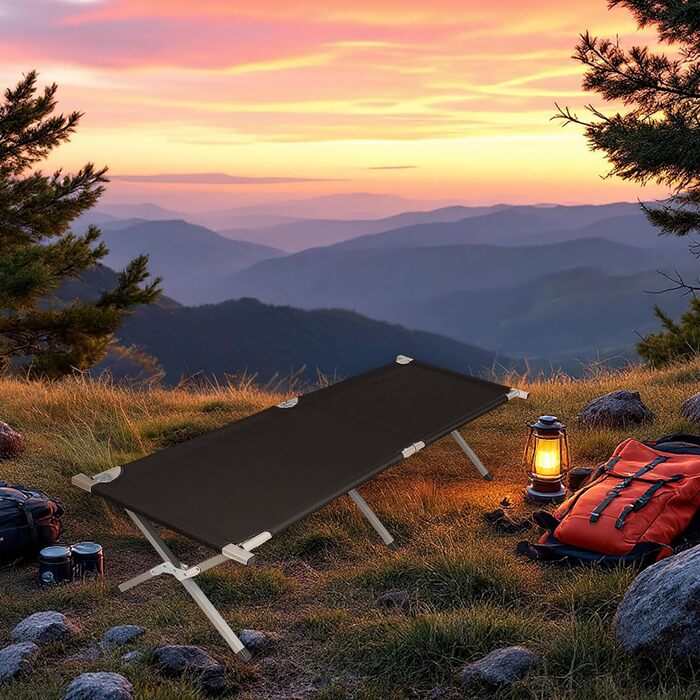 Кемпінгове ліжко Spetebo XXL, чорне, розкладне, 190 x 64 см, до 100 кг. Ідеально для відпочинку, подорожей, фестивалів та риболовлі.