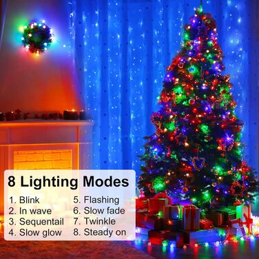 Лямпас світлодіодний Yizhet 3x3м, 300 LED, тепле біле світло, IP65, 8 режимів, для декору вечірки, свята, Нового року, тераси (блакитний)