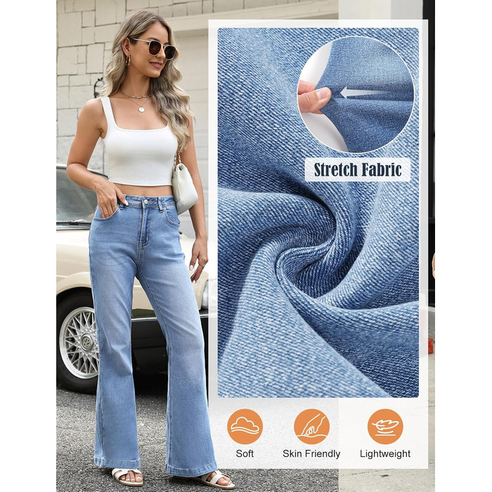 Джинси жіночі Schlaghose з високою талією, Bootcut, еластичні, світло-блакитні, розмір XL