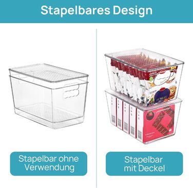 Vtopmart 6-Piece Storage Boxes with Lid, Stackable Plastic Boxes for Kitchen Storage & Organization, Perfect for Bathroom, Closet, Kitchen, Refrigerator, Closet Organization (L)