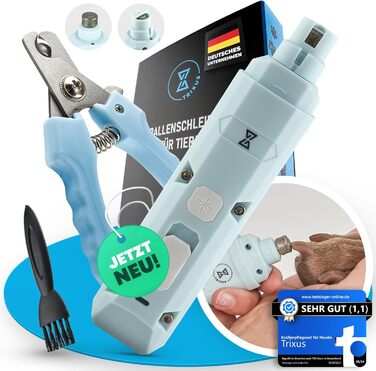 Тріксус - професійний точилка для кігтів собак та котів з ножицями для кігтів | 2 швидкості, LED, безпечний, тихий, потужний | Набір для догляду за кігтями для собак та котів різних розмірів