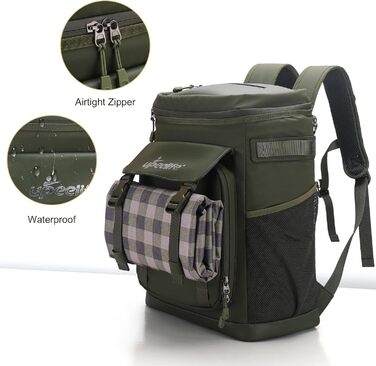 Рюкзак-холодильник Upeelife 30L з килимком для пікніка, водонепроникний, для кемпінгу та пікніків, зелений