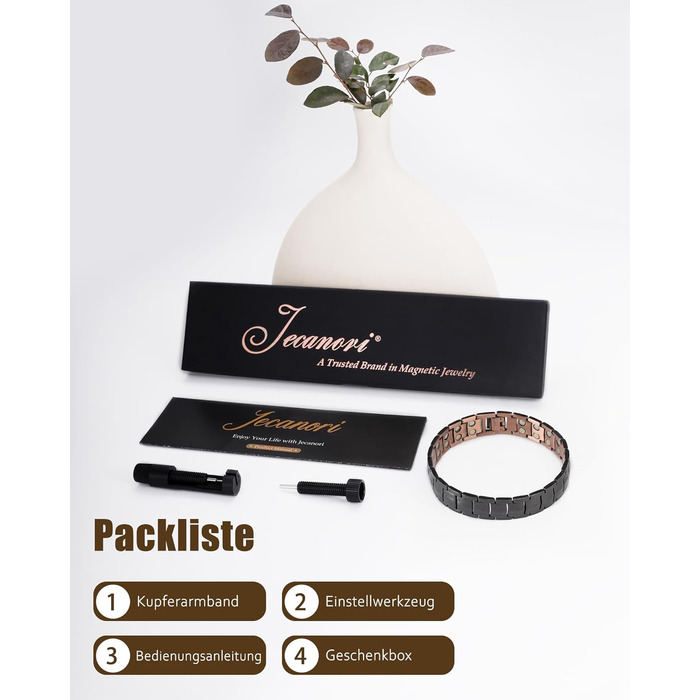 Масивне браслет з міді для чоловіків Jecanori, регульований розмір, магнітний браслет з 3500 Гаусс, подарункова коробка чорного кольору