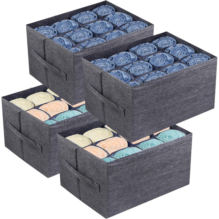 EASEVE 4-Piece Closet Organizer Drawer Storage Box for Clothes - 12-Cell Drawer Organization System Closet Clothes Storage Boxes for Jeans, Pants, Towel, Shirt, Sweater