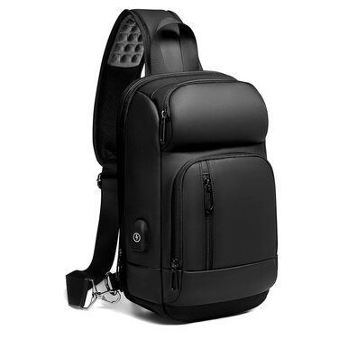 Чоловіча сумка-слінг Crossbody через плече, водонепроникна нагрудна сумка з USB-портом для подорожей, роботи та спорту, чорна