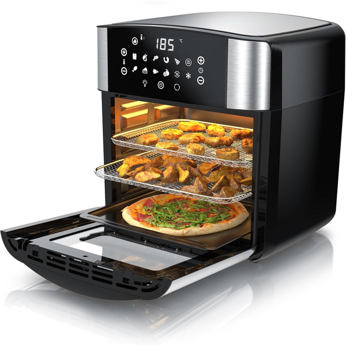Фритюрниця Arendo XXL 16 літрів: духовка, гриль, сушарка, Air Fryer з сенсорним екраном EasyClean без олії. Ідеально для піци, курки та картоплі фрі. Без BPA.