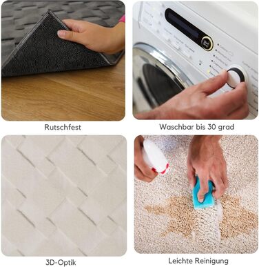 Килим Rio - сучасний та м'який килим для вітальні та спальні з антиковзким покриттям та 3D-ефектом, пухнаста поверхня, легкий у догляді та міцний, білий, 80 x 150 см