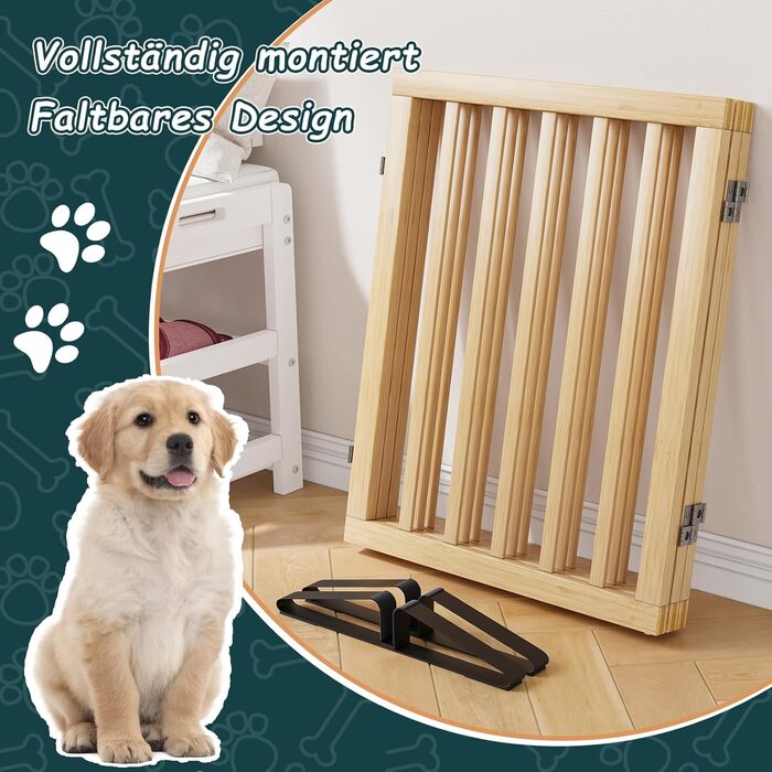 Бамбукове переносне захисне ґратка для собак Semiocthome, 3 секції, для дому, 61 см (H), розширюється до 140 см