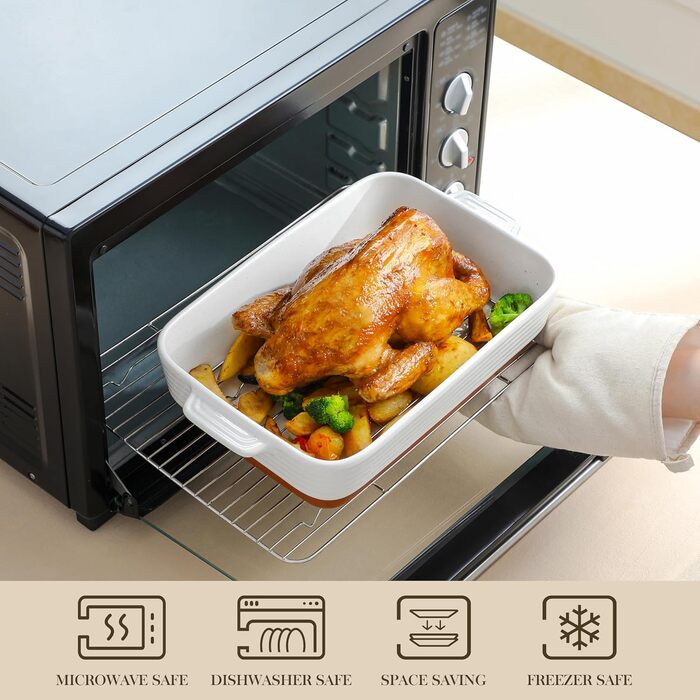 Форма для запікання MALACASA Serie TARA, 4.5L, кераміка, прямокутна, 35*23.8 см (набір з решіткою)