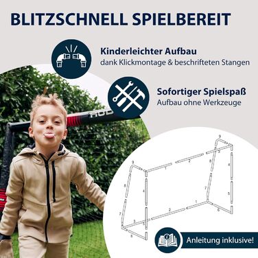Hudora Pro Tect Soccer Goal - Large Outdoor Goal with Net & Padding - 180x120cm Single Goalpost for Kids & Adults