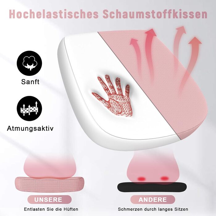 Офісний стілець Rattantree з підтримкою попереку, регульованими підлокітниками, регулюванням висоти, поворотний, рожевий, без підголівника