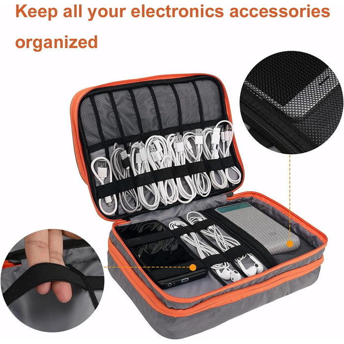 Gocokia Double-Layer Travel Bag for Electronic Accessories with Large Capacity