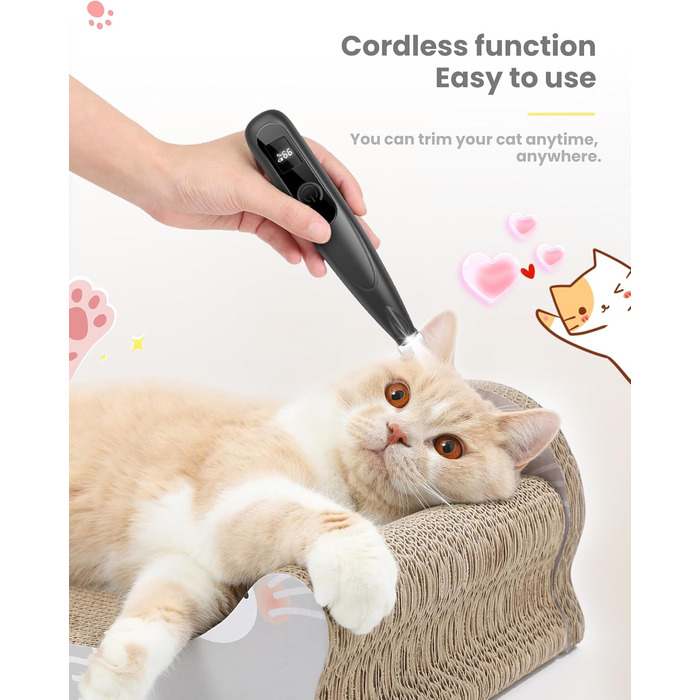 Триммер для собак Pfoten Trim Pro: тиха машинка для догляду за лапами, вухами та обличчям з LED-підсвічуванням, Type-C, чорний