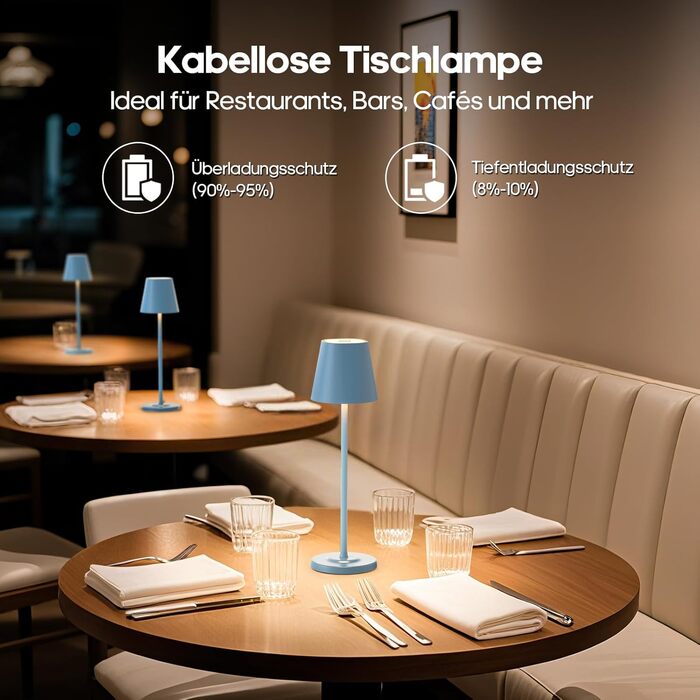 Світлодіодна настільна лампа 3-в-1 бездротова з акумулятором 5500mAh, регульована висота, димування, 3 кольори світла - USB лампа настільна металева водонепроникна сенсорна для дому та вулиці, комплект 2 шт. (Синій, 38.5x11.2x11.2 см)