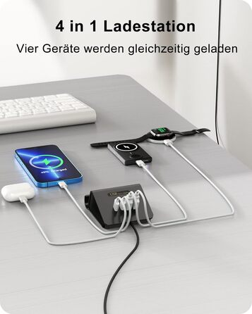 Багатопортовий зарядний пристрій USB Poanes 45W, 4 порти для iPhone, Samsung, LG, Huawei та інші (Чорний)