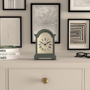 JONES CLOCKS® Bistro Table Clock | Classic Arch Design | White | Timeless style for desk, table, shelf or nightstand (Green)