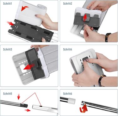 Набір для миття підлоги з відром, Masthome - компактний моп та відро з віджиманням, 3 мікрофібрових насадок та нержавіюча ручка, 2 в 1, для дерев'яних, плиточних та мармурових підлог (білий)