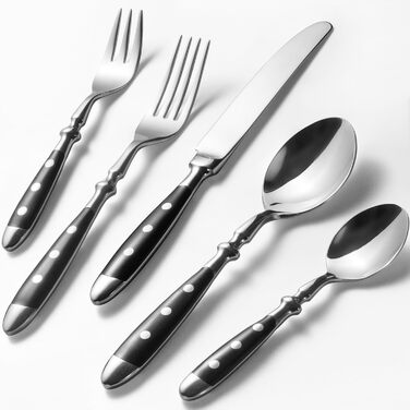 Alata Cutlery Set for 6 People - Rustic Table Cutlery Set Made of Stainless Steel with Black Handles - Forged and Heavy - Berlin Black Series, 30-Piece
