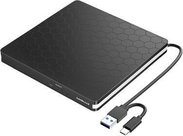 Зовнішній DVD-накопичувач Amicool USB 3.0 та Type-C, портативний CD/DVD +/-RW привід для ноутбука, ПК та MacBook (Windows, macOS, Linux)
