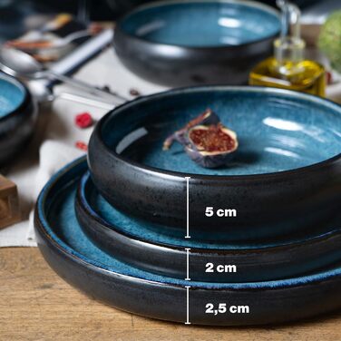 Набір посуду Moritz & Moritz SOLID 18 предметів з порцеляни для 6 осіб - 6 тарілок для вечері, 6 невеликих тарілок, 6 глибоких тарілок, блакитний набір посуду