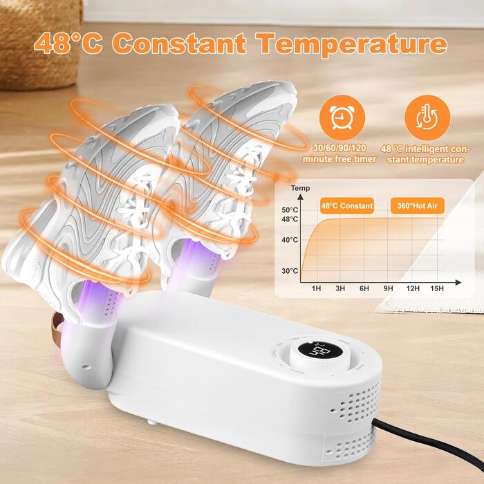 Електричний сушильник для взуття та рукавичок з таймером, 4 тримачі, складаний дизайн