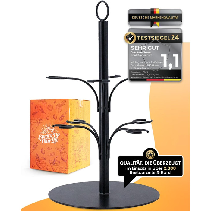 Стійка для коктейлів SpritzUpYourLife на 8 келихів - для Aperol, Sarti Rosa - вечірня декор, подарунок (чорний)