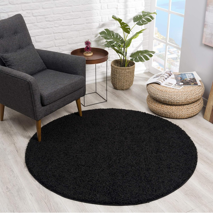 Килимок для вітальні Impression - Екологічний сертифікований килим, однотонний - 80x150 см (Чорний, діаметр 200 см)