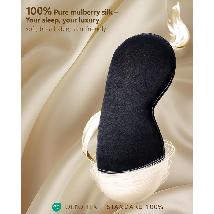 Шовкова маска для сну Aosun Luxus, 100% шовк 22 momme, для жінок та чоловіків, ідеальна для відпочинку та здорового сну, подарунок на Різдво, День народження, День матері (Чорна)