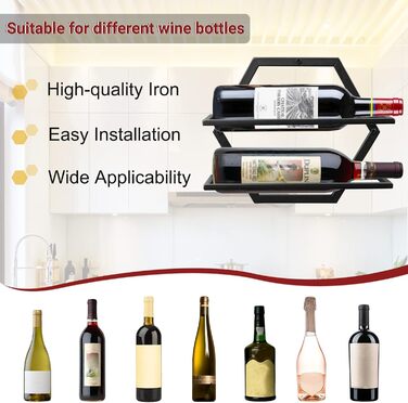 Metal Wall Mounted Wine Holder Stemware Glass Rack, 2Pcs Hanging Glass Wine Shelf Wall Mount Red Wine Shelf Organizer with 3 Stem Glass Holders for Home Kitchen Bar Display Decor (Bb)