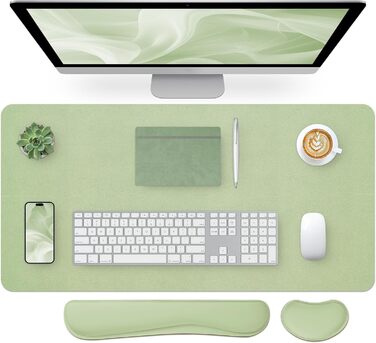 Килимок на стіл Bloss Green: велика шкіряна підкладка, вологостійка, для роботи за комп'ютером, офісу, дому, декору (80 x 31.5 см, з підкладкою для зап'ястя)
